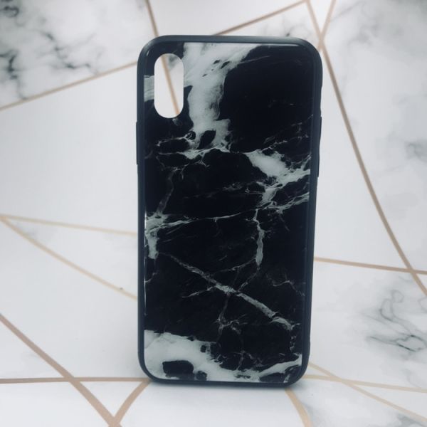 Силіконовий чохол Glass case зі скляною задньою панеллю для iPhone X/Xs Мармур чорний