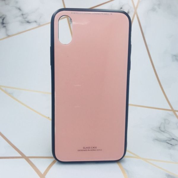 Силіконовий чохол Glass case зі скляною задньою панеллю для iPhone X/Xs Пудровий