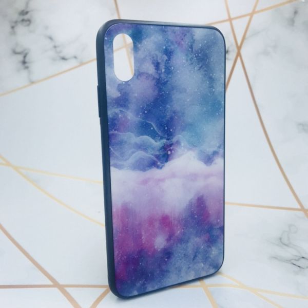 Силіконовий чохол Glass case зі скляною задньою панеллю для iPhone XS MAX Мармур синій