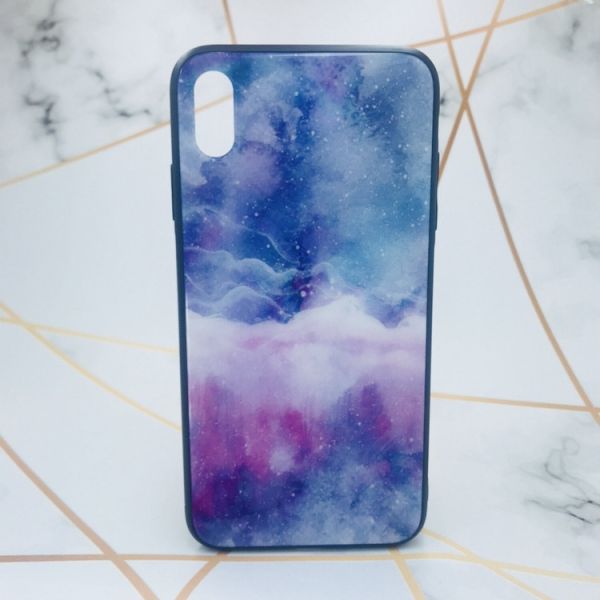 Силіконовий чохол Glass case зі скляною задньою панеллю для iPhone XS MAX Мармур синій