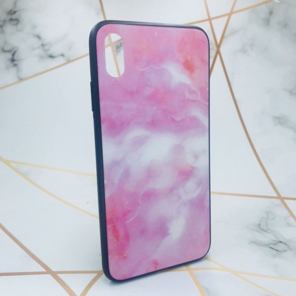 Силіконовий чохол Glass case зі скляною задньою панеллю для iPhone XS MAX Мармур рожевий