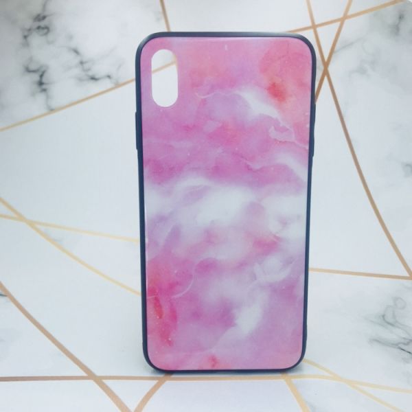 Силіконовий чохол Glass case зі скляною задньою панеллю для iPhone XS MAX Мармур рожевий