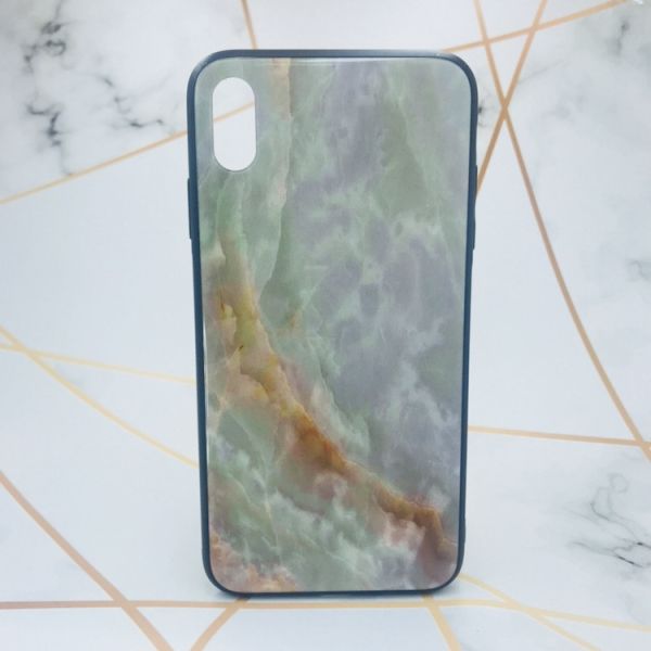 Силіконовий чохол Glass case зі скляною задньою панеллю для iPhone XS MAX Мармур онікс