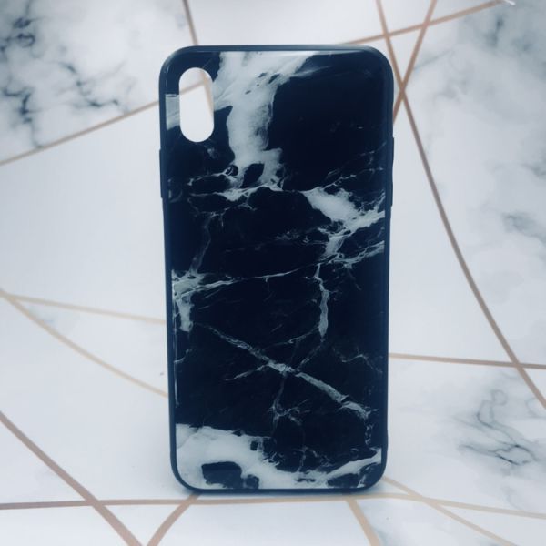 Силіконовий чохол Glass case зі скляною задньою панеллю для iPhone XS MAX Мармур чорний