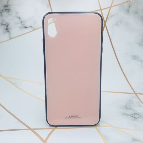 Силіконовий чохол Glass case зі скляною задньою панеллю для iPhone XS MAX Рожевий