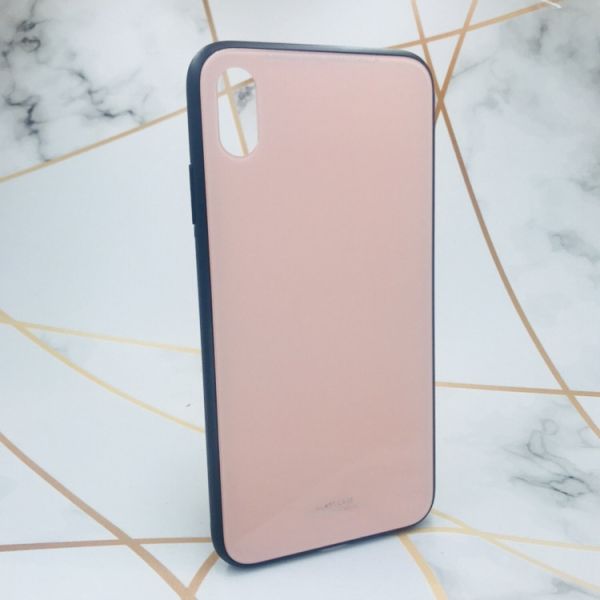 Силіконовий чохол Glass case зі скляною задньою панеллю для iPhone XS MAX Рожевий