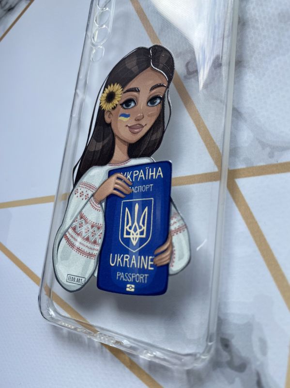 Прозорий чохол для Samsung Galaxy А50 (2019) А505 з патріотичним дизайном "Дівчина з паспортом" принт 12