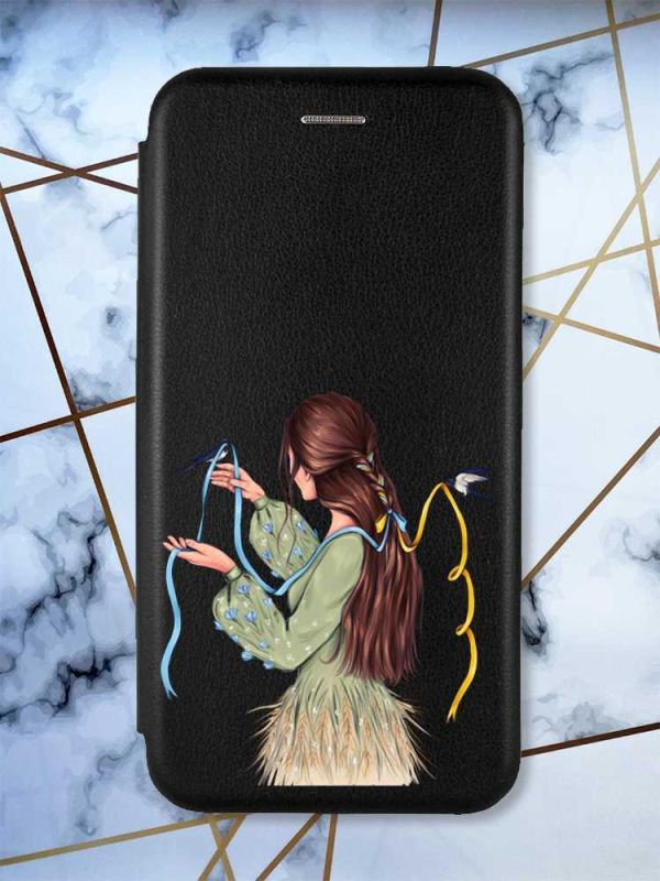 Чохол-книжка з малюнком для Samsung Galaxy A03/A035 Чорний :: Дівчина з ластівками (принт 16)