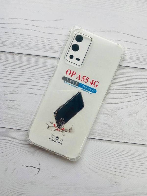 Ультратонкий прозорий силіконовий чохол з потовщеними кутами для Oppo A55