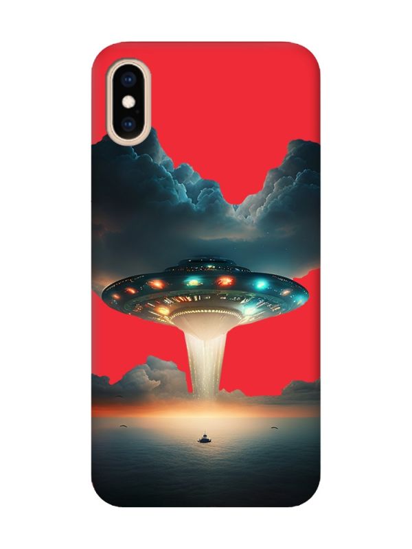 Матовий червоний чохол на iPhone XS MAX Тарілка UFO (принт 241)