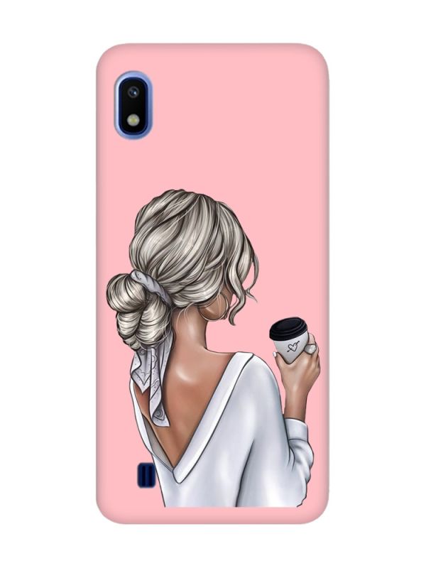 Матовий рожевий чохол на Samsung Galaxy A10 (2019) A105 Дівчина з латте (принт 227)
