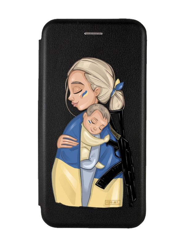 Чохол-книжка з малюнком для Samsung Galaxy A03/A035 Чорний :: Мама-захисниця (принт 21)