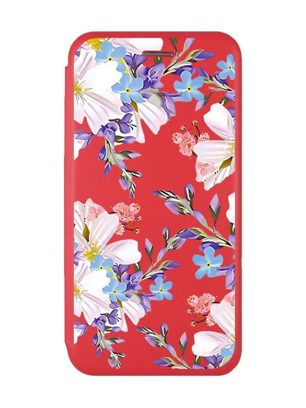 Чохол-книжка з малюнком для Xiaomi Redmi Note 8 Pro Червоний :: Квітковий малюнок (принт 272)
