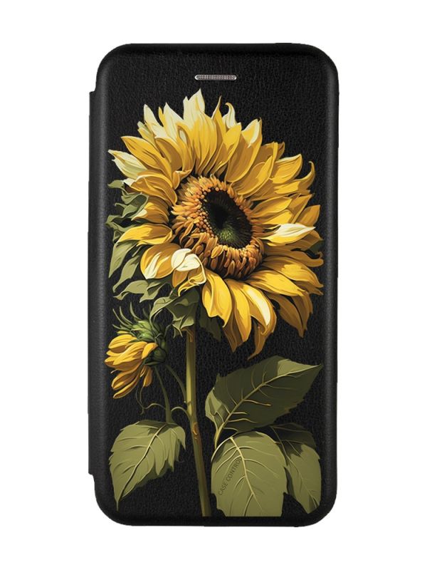 Чохол-книжка з малюнком для Samsung Galaxy A03/A035 Чорний :: Соняшник (принт 274)