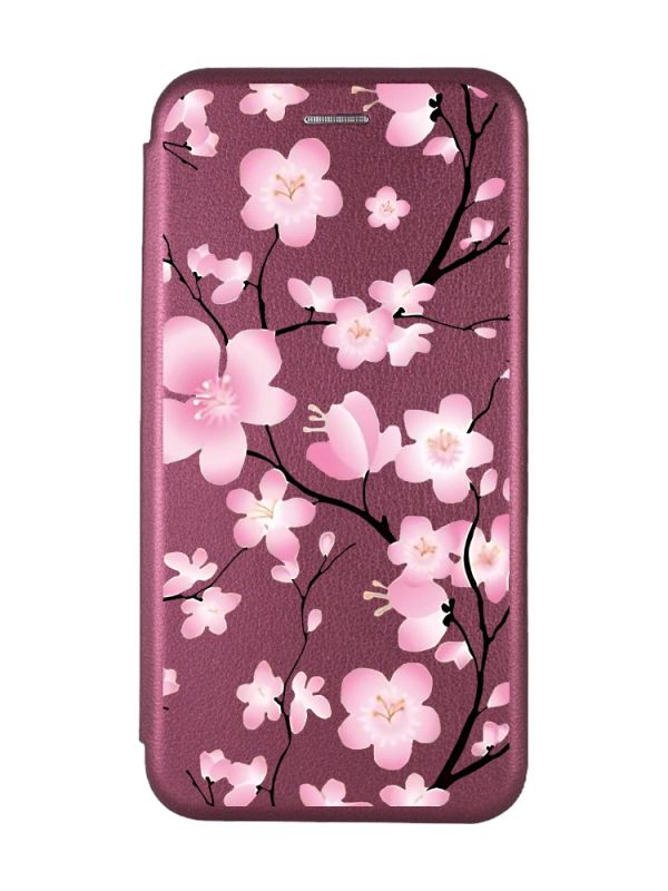 Чохол-книжка з малюнком на Samsung Galaxy M30s / М21 Бордовий :: Квітуча сакура (принт 282)