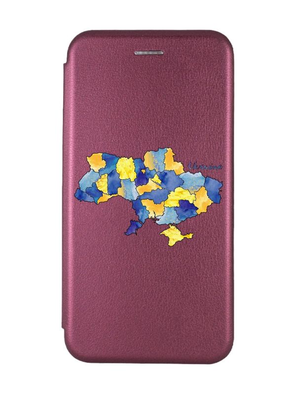 Чохол-книжка з малюнком для Samsung Galaxy А10 (2019) А105 Бордовий :: Карта України (принт 261)