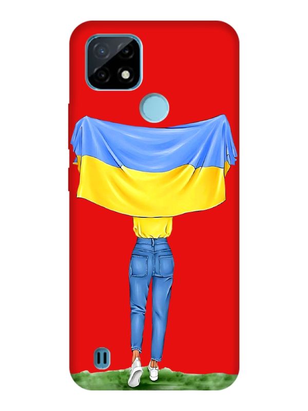 Матовий червоний чохол на Realme C21Y :: Дівчина з прапором (принт 263)