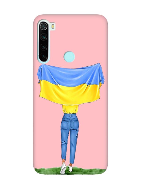 Матовий рожевий чохол на Xiaomi Redmi Note 8 :: Дівчина з прапором (принт 263)