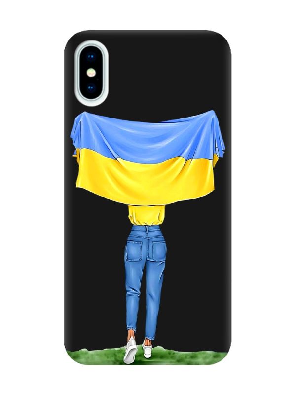 Матовий чорний чохол на iPhone X / Xs :: Дівчина з прапором (принт 263)