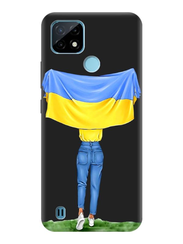 Матовий чорний чохол на Realme C21Y :: Дівчина з прапором (принт 263)