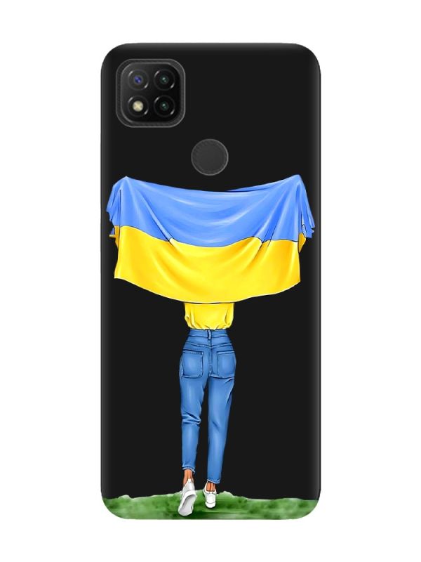 Матовий чорний чохол на Xiaomi Redmi 9C/10A :: Дівчина з прапором (принт 263)