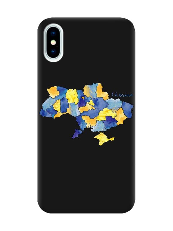 Матовий чорний чохол на iPhone X / Xs :: Карта України (принт 261)