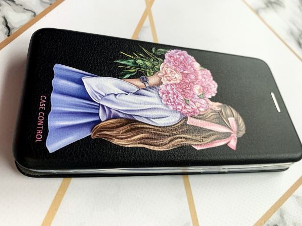Чохол-книжка з малюнком для Samsung Galaxy А11 Чорний; Дівчина з півоніями (принт 11)