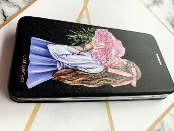 Чохол-книжка з малюнком для Samsung Galaxy A51 (2020) Чорний; Дівчина з півоніями (принт 11)