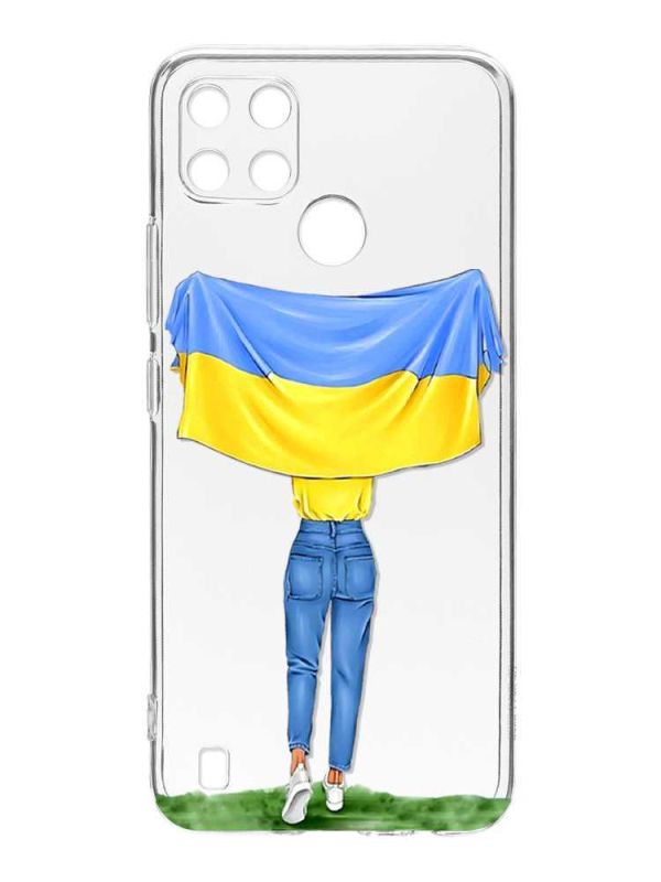 Прозорий чохол на Realme C21Y :: Дівчина з прапором (принт 263)