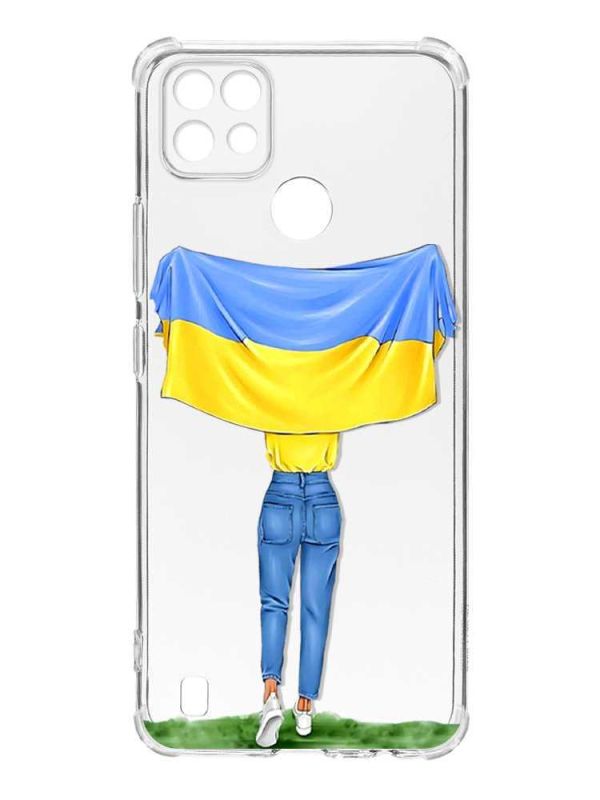 Чохол з потовщеними кутами на Realme C21 :: Дівчина з прапором (принт 263)