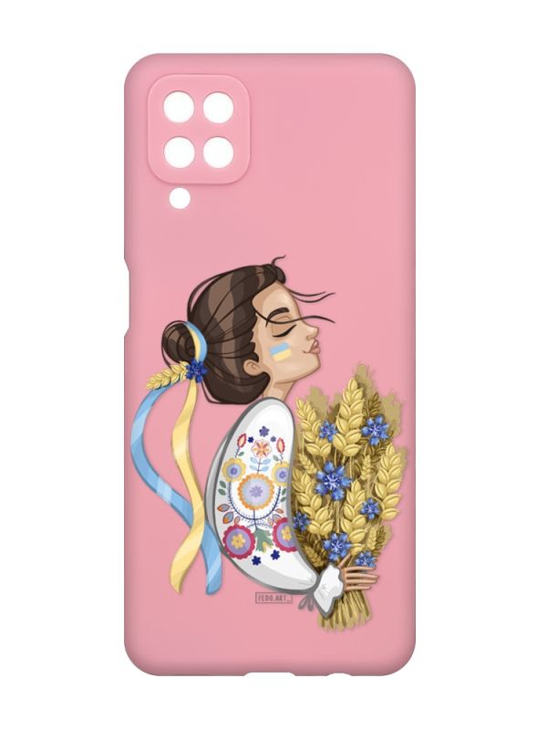 Матовий рожевий чохол на Samsung Galaxy A12 :: Українка з колосками (патріотичний принт 172)