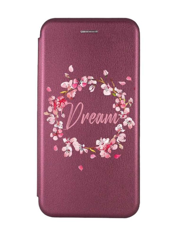 Чохол книжка з малюнком для Samsung Galaxy A12 Бордовий :: Віночок з сакури (принт 284)