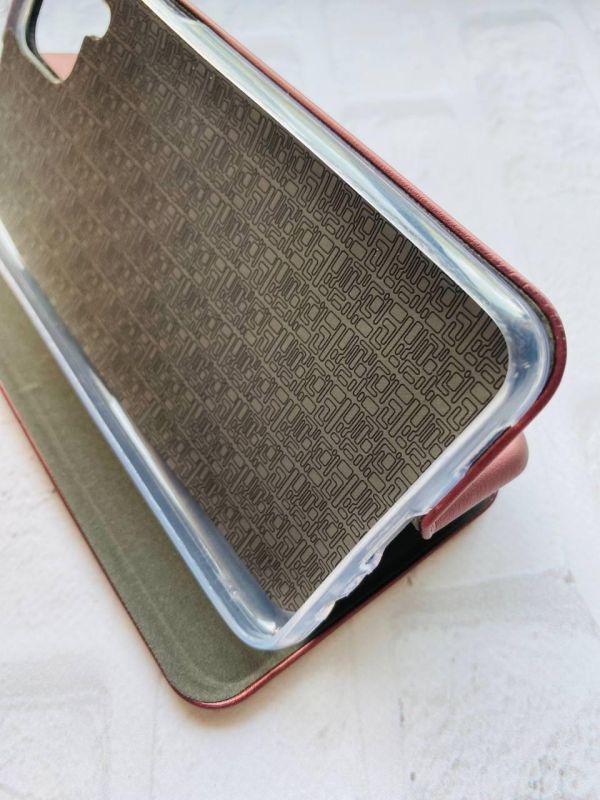 Чохол книжка з малюнком для Samsung Galaxy A12 Бордовий :: Кошеня (принт 120)