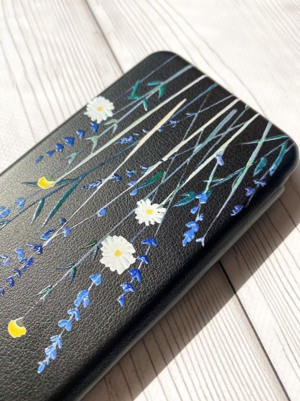 Чохол-книжка з малюнком для Xiaomi Redmi Note 8 Pro Чорний :: Польові квіти (принт 270)