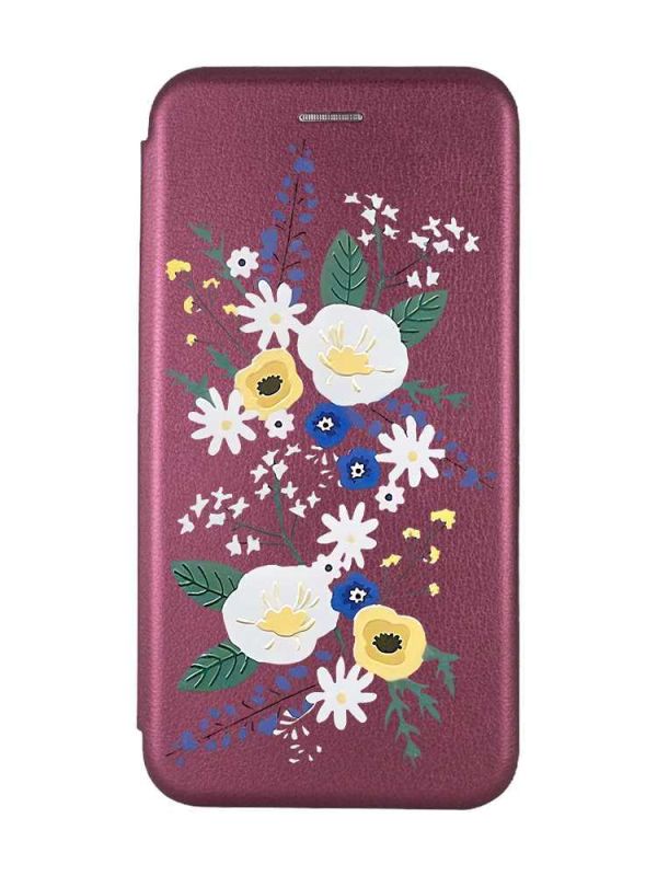 Чохол-книжка з малюнком для Xiaomi Redmi Note 8 Pro Бордовий :: Квіти. Акварель (принт 271)