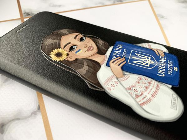 Чохол-книжка з малюнком для Samsung Galaxy M51 Чорний; Дівчина з паспортом (патріотичний принт 12)