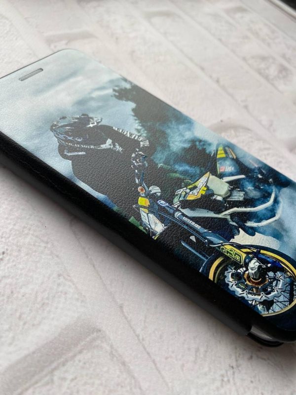 Чохол-книжка з малюнком для Xiaomi Redmi Note 8 Pro Чорний :: Мото Драйв (принт 68)