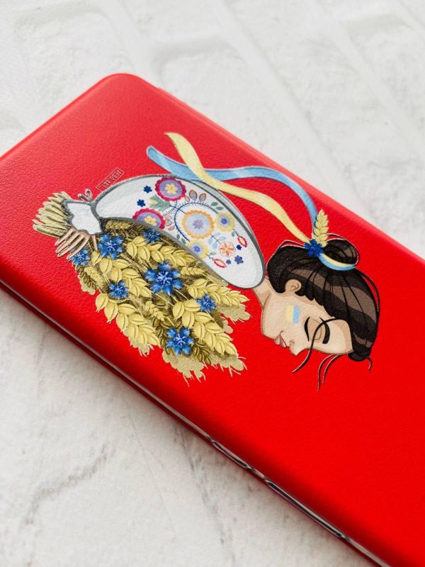 Чохол-книжка з малюнком для Samsung Galaxy A03 (A035) Червоний; Українка з колосками (принт 172)