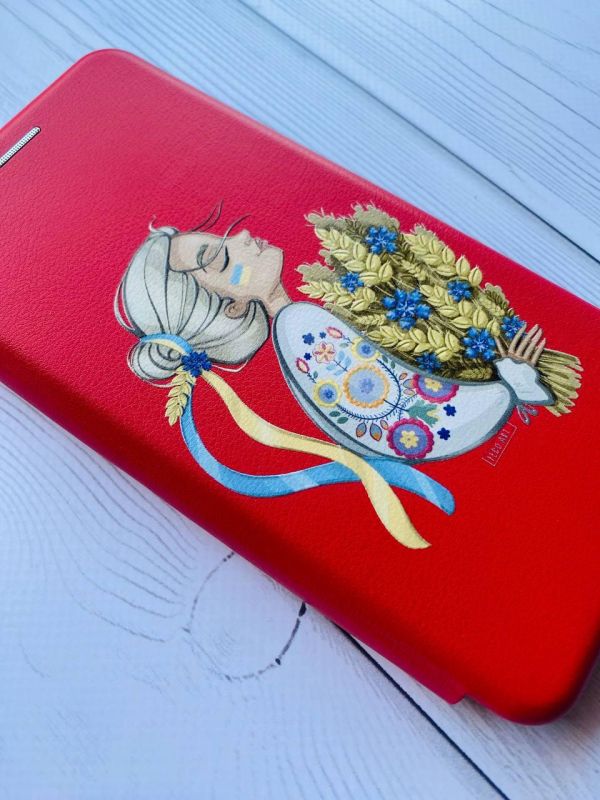 Чохол-книжка з малюнком для Samsung Galaxy A31 Червоний; Українка з колосками (принт 173)