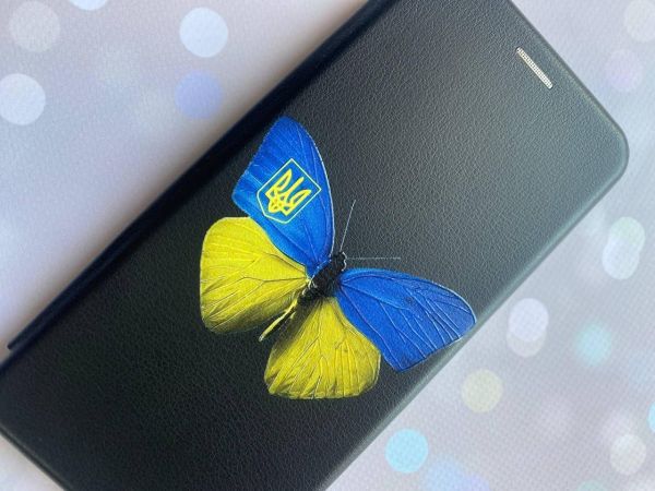 Чохол-книжка з малюнком для Xiaomi Redmi Note 8 Чорний :: Метелик Україна (принт 255)