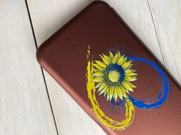 Чохол-книжка з малюнком для Xiaomi Redmi Note 8 Бордовий :: Серце з соняхом. Україна (принт 260)