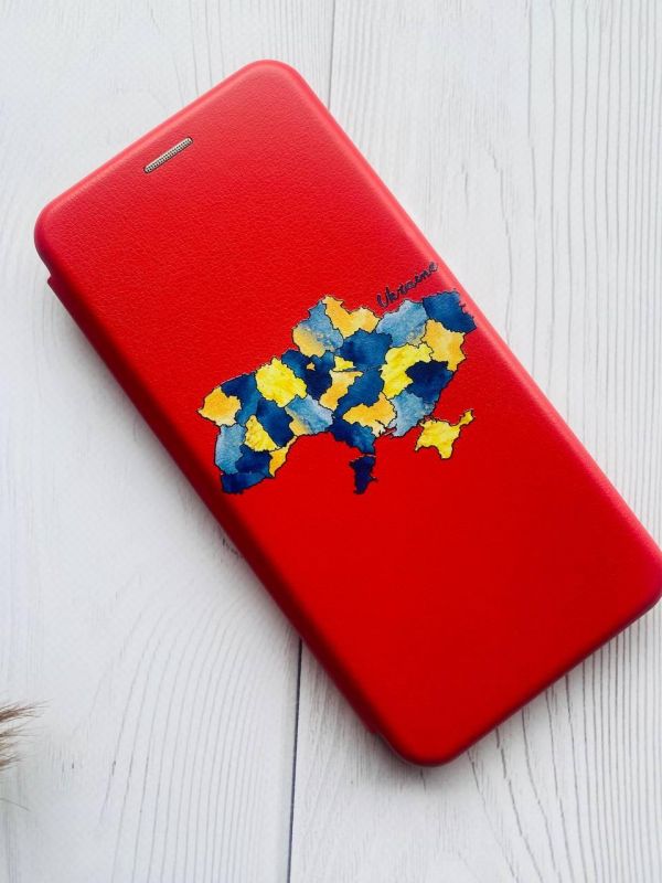 Чохол-книжка з малюнком для Xiaomi Redmi 9C/10A Червоний :: Карта України (принт 261)