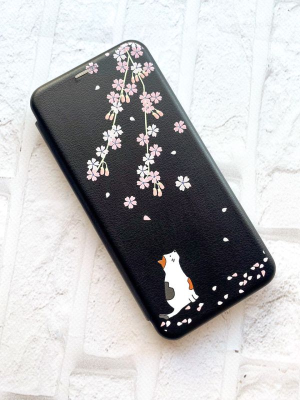 Чохол-книжка з малюнком для Samsung Galaxy A10 (2019) А105 Чорний :: Котик і сакура (принт 283)