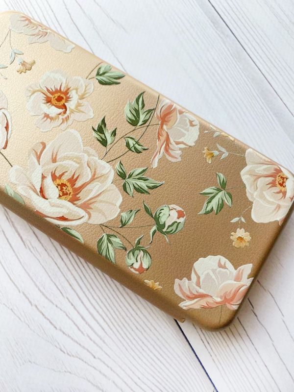 Чохол-книжка з малюнком для Xiaomi Redmi Note 8 Pro Золотий :: Квіти пастельні (принт 277)