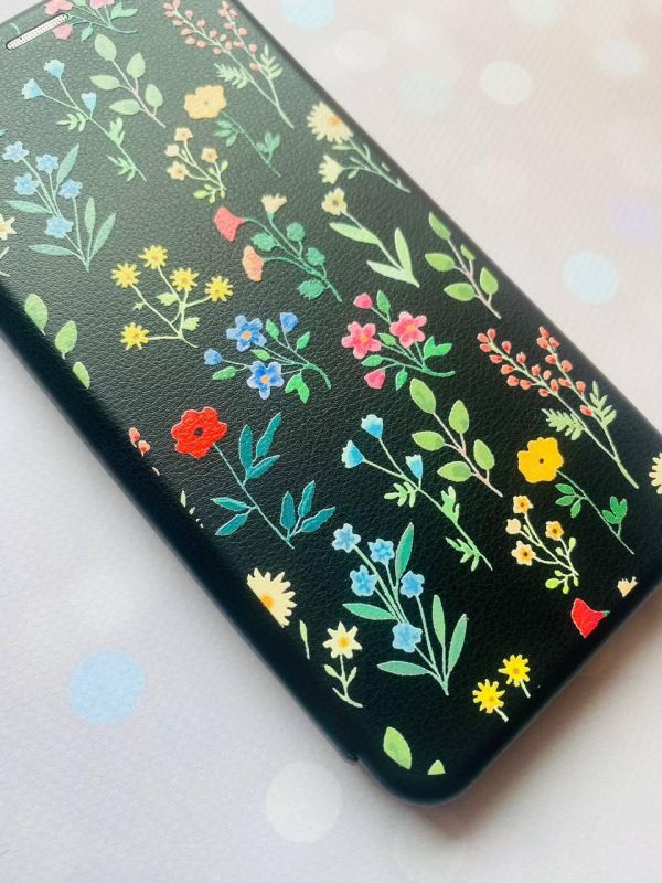 Чохол-книжка з малюнком для Samsung Galaxy A03/A035 Чорний :: Квітковий фон (принт 269)