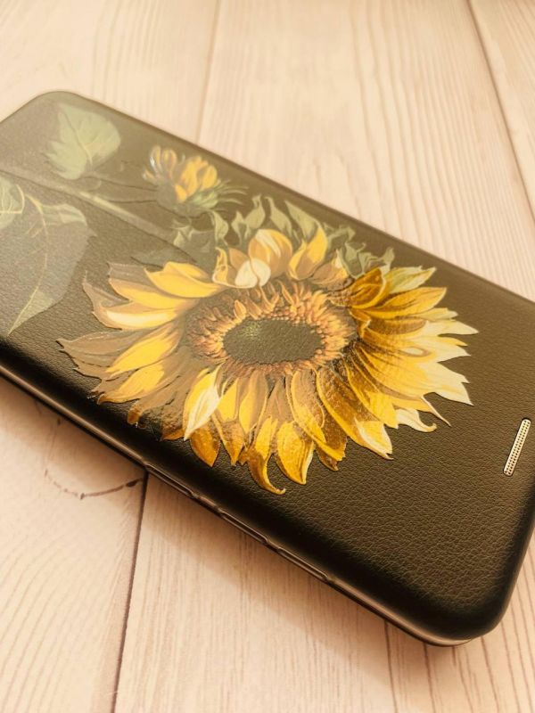 Чохол-книжка з малюнком для Samsung Galaxy A03/A035 Чорний :: Соняшник (принт 274)