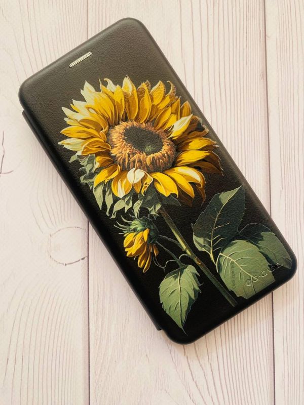 Чохол-книжка з малюнком для Samsung Galaxy A03/A035 Чорний :: Соняшник (принт 274)