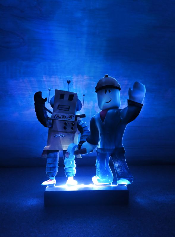 Нічник Роблокс Roblox Будівельник і Робот з регулюванням освітлення через пульт ДУ (дизайн 26)