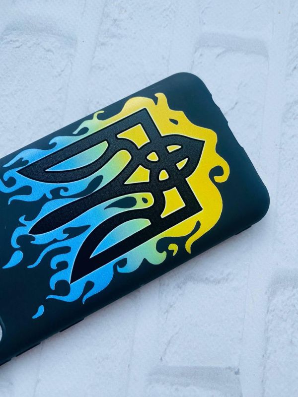 Матовий чорний чохол на Samsung Galaxy A12 :: Тризуб Полум'я (принт 257)