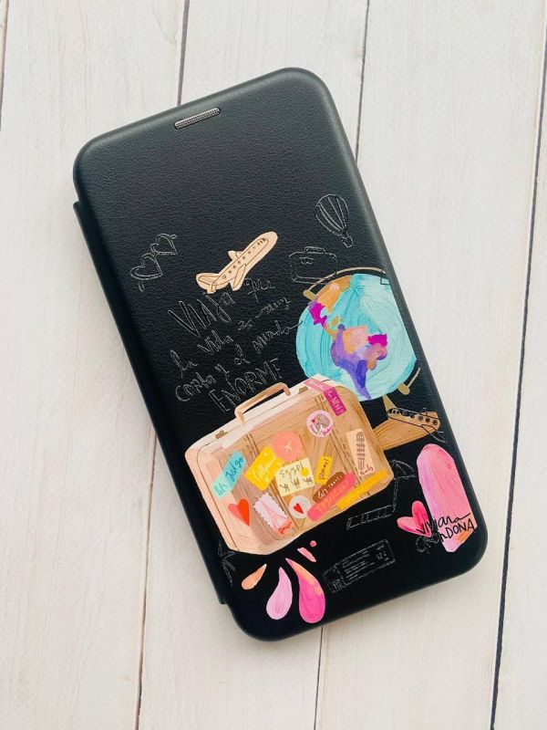 Чохол-книжка з малюнком для Samsung Galaxy A10 (2019) А105 Чорний :: Подорожі (принт 329)